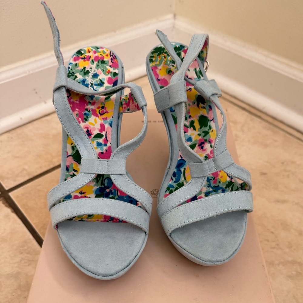 Qupid Blue Strappy Wedges